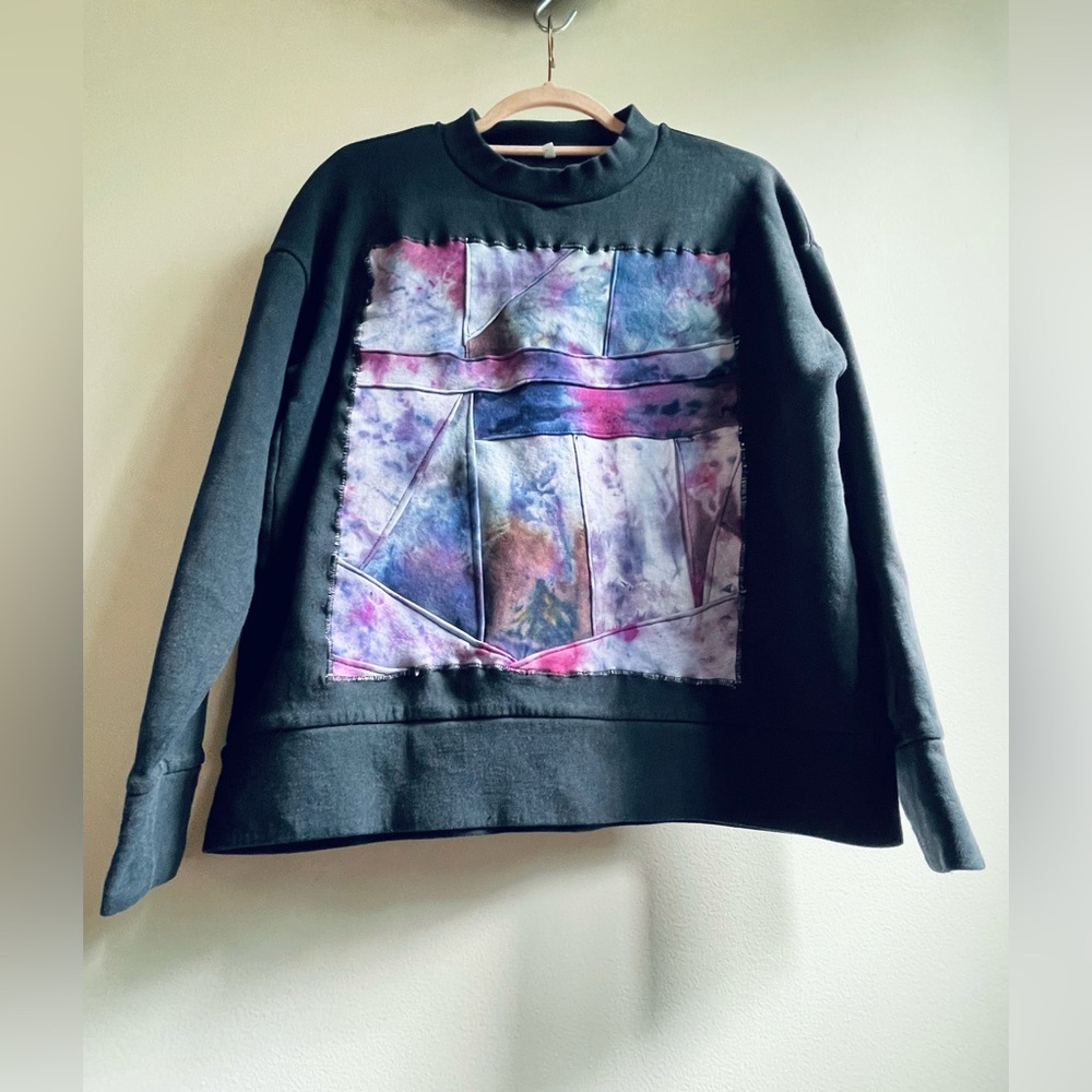 Muji Organic Cotton Sweatshirt With Artisan Ice-Dyed Fabric Centerpiece Size M/L